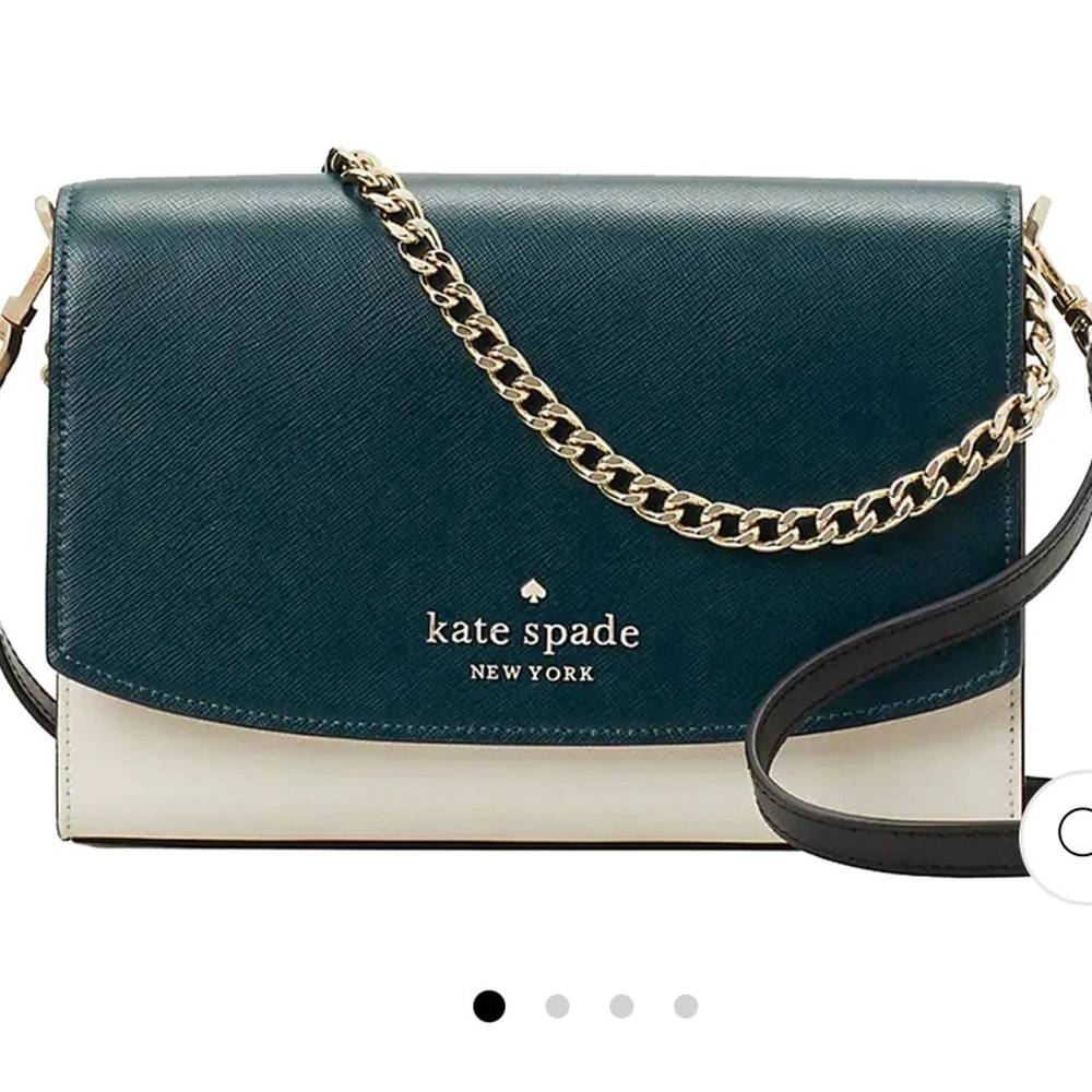 NWT Colorblock Kate Spade Carson Peacock Green & White Saffiano Leather Bag